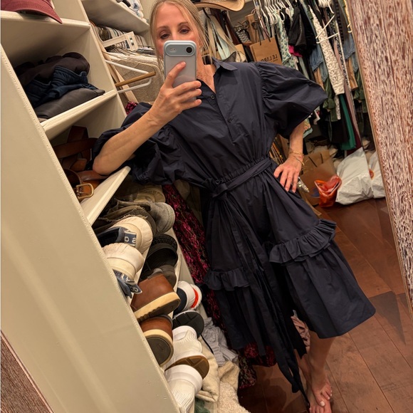 Beulah Dresses & Skirts - Blue Puff-Sleeve Ruffle Shirt Dress - Beulahstyle